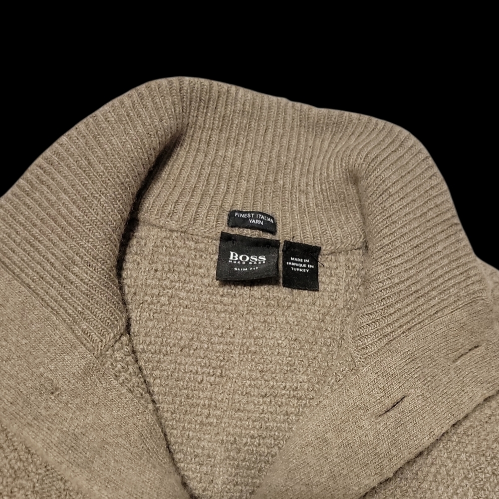 Hugo Boss Italian Yarn Men's Taupe Button-Front Knit Cardigan - Picture 3 of 6